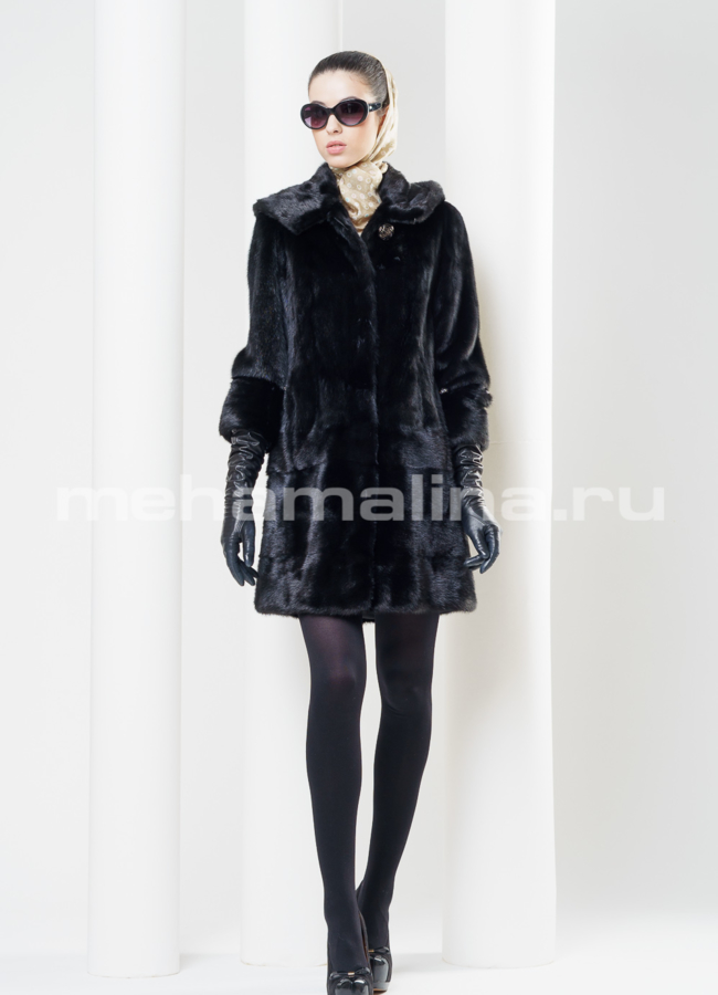 Шуба из меха норки с капюшоном модель № S-343 в кредит