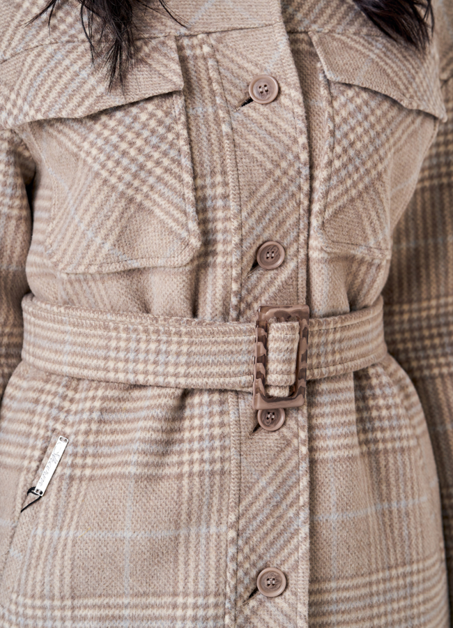 Женское пальто-рубашка бежевого цвета модель № 20850 универмаг малина