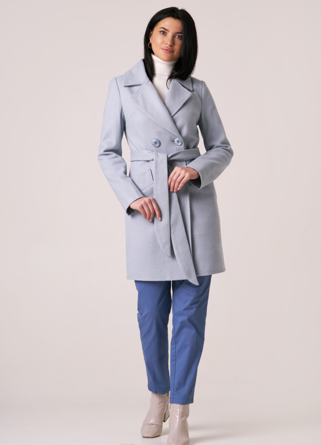 Женское пальто в голубом цвете модель № 8888 в рассрочку