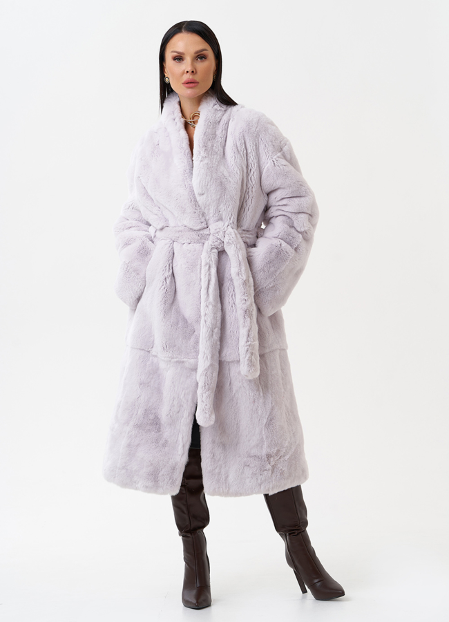 Длинная шуба из меха кролика модель № 28883 меха малина