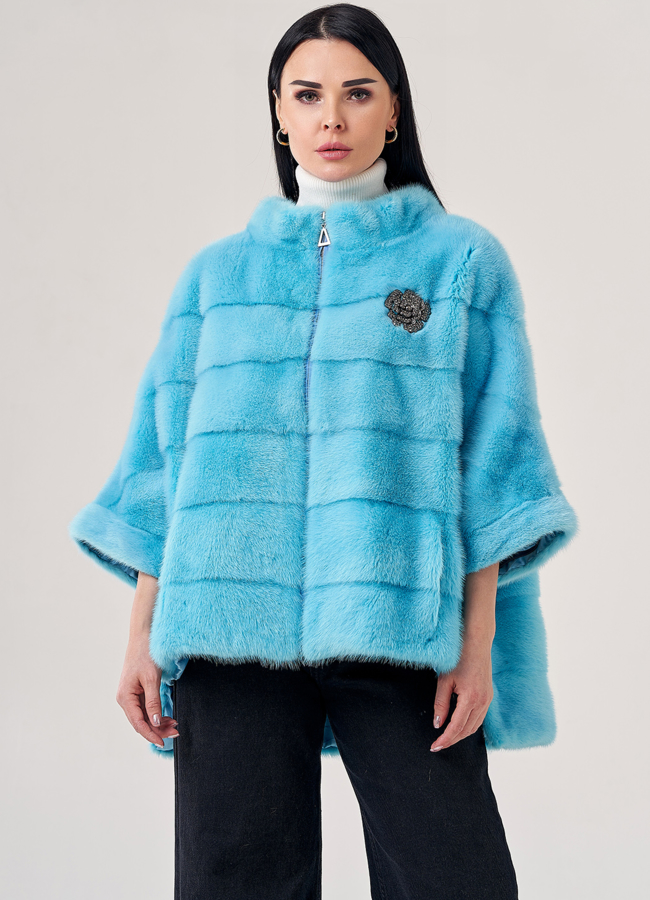Свитер из норки в голубом цвете модель № 23116 меха малина