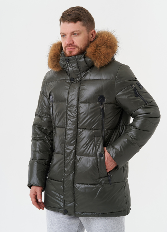 Пуховик с капюшоном из меха енота модель № 28824 в кредит