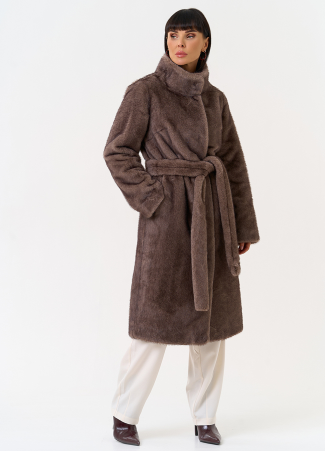 Женская шуба из эко меха с воротником стойкой модель № 31256 меха малина Женская шуба из эко меха с воротником стойкой модель № 31256 меха малина