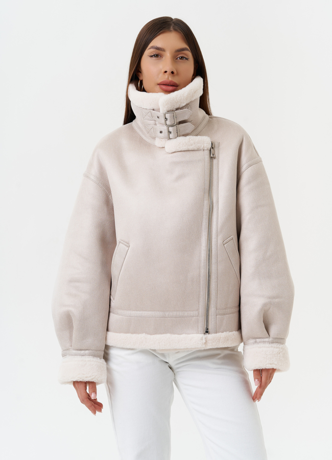 Светлая дубленка из эко кожи модель № 28529 в рассрочку