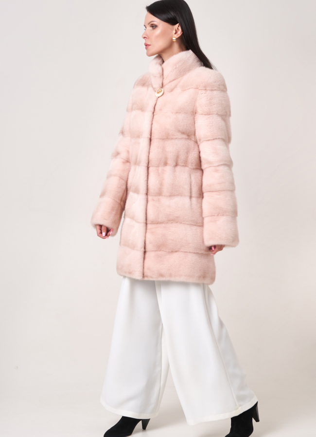 Светлая норковая шуба со стойкой модель № S-751 универмаг малина