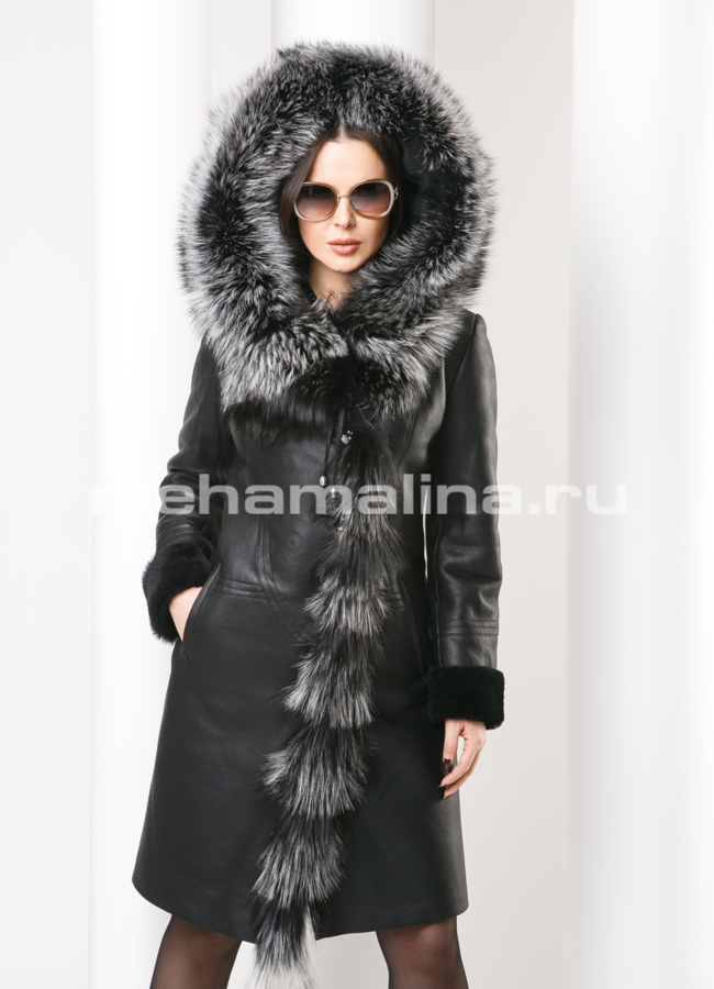 фото Дубленка с капюшоном модель № D-162