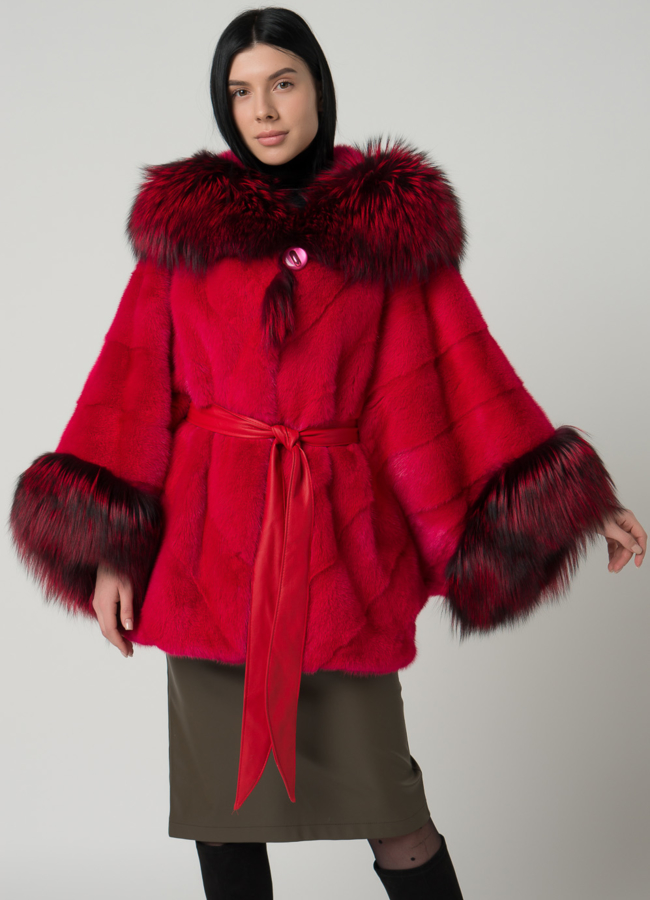 Шуба из норки в красном цвете модель № 1601 универмаг малина