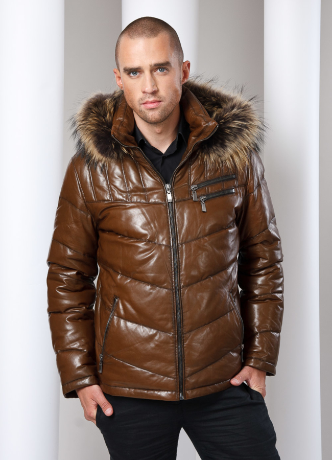 фото Кожаный пуховик модель № ПМ-3
