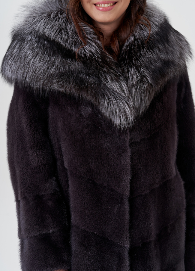 Шуба - баллон из норки с чернобуркой модель № 23949 в рассрочку