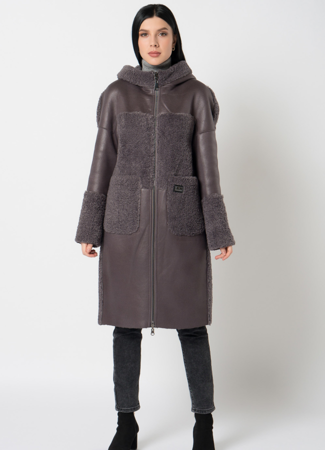 фото Дубленка из эко кожи комбинированная модель № 9762-1