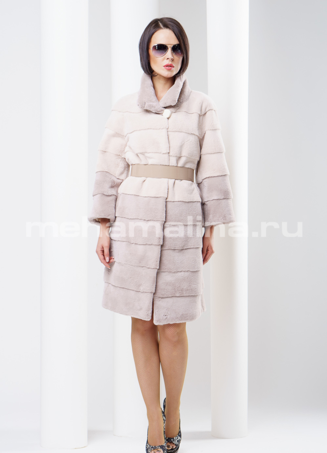 Шуба Рекс светлая до колена модель № S-269 универмаг малина