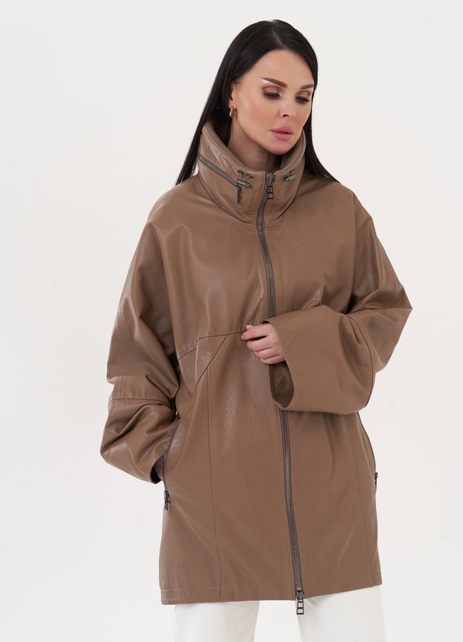 Удлиненная куртка из натуральной кожи модель № 27143 меха малина Удлиненная куртка из натуральной кожи модель № 27143 меха малина