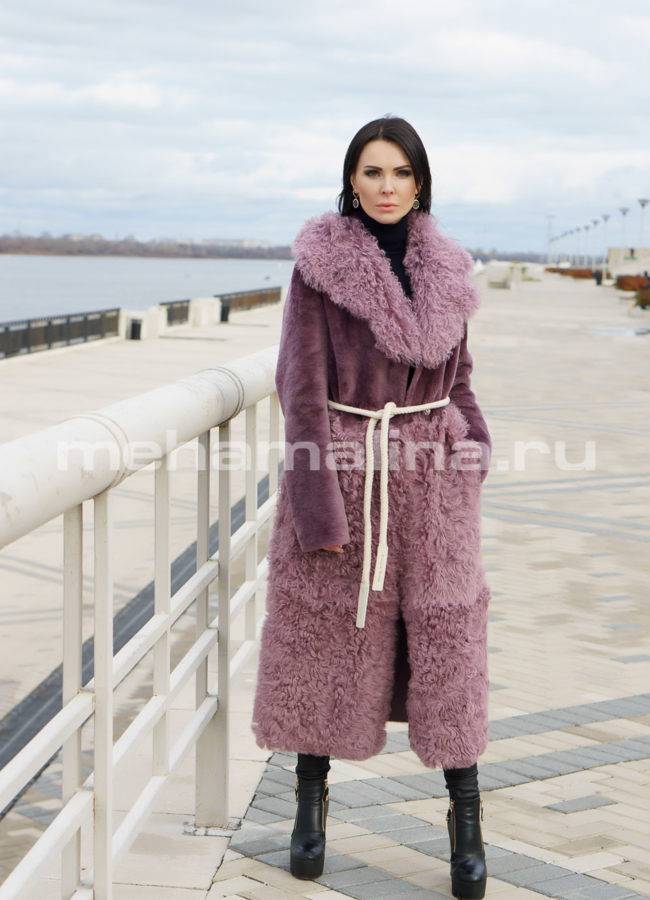 Дубленка из овчины, цвет лиловый, с английским воротником модель № 1416-115 в рассрочку