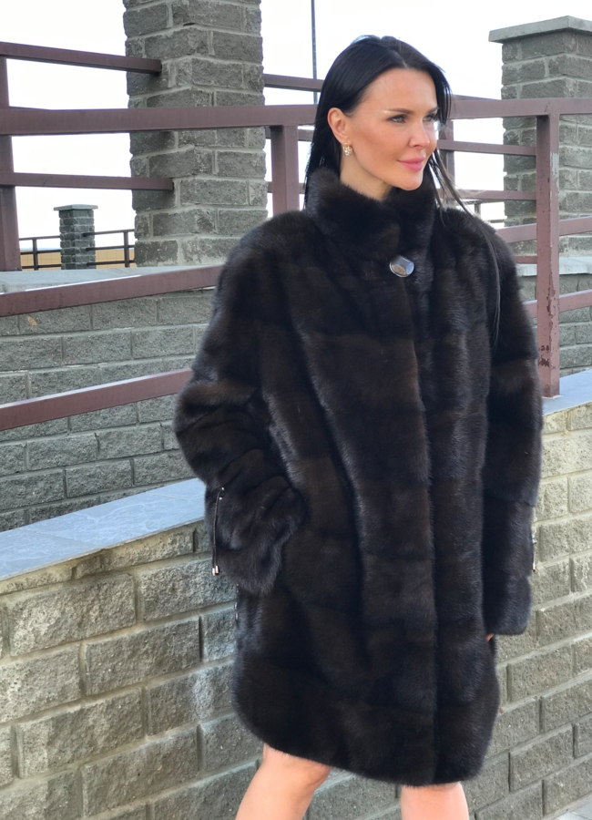Норковая шуба с воротником стойкой модель № S-781 в рассрочку