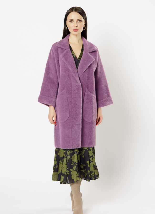 фото Женское пальто фиолетового цвета модель № 20531