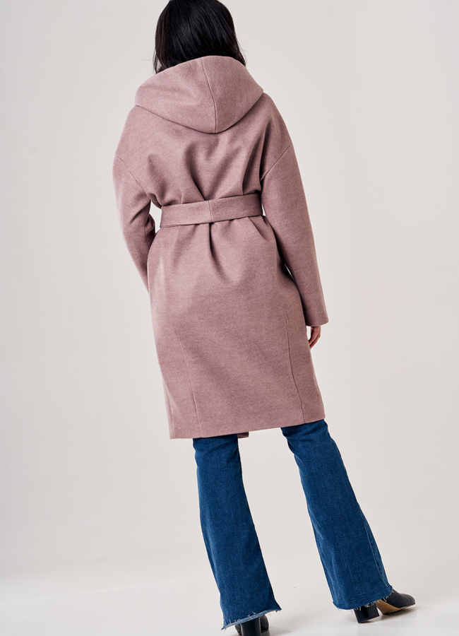 Пальто женское с капюшоном на поясе модель № 20563 универмаг малина