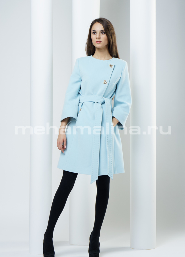 Пальто женское, цвет бирюза модель № BP-15 меха малина