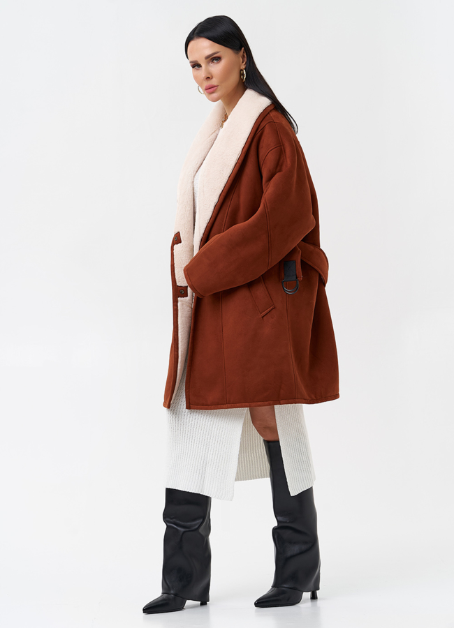 Женская дубленка из эко кожи модель № 28527 универмаг малина