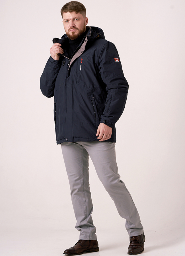 Пуховик мужской синего цвета со съемным капюшоном модель № 19-05 меха малина