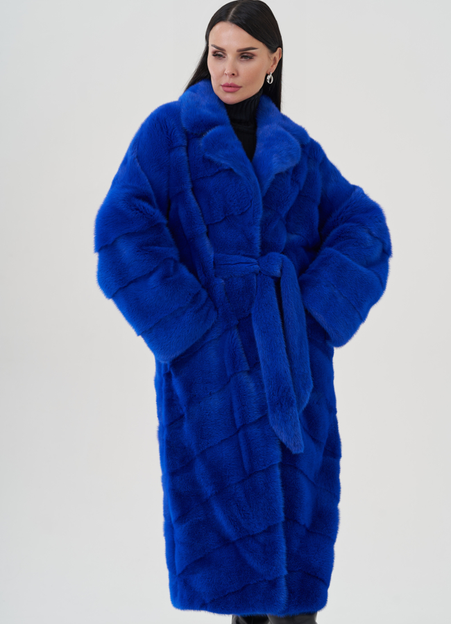 Шуба из норки синего цвета модель № 24824 меха малина