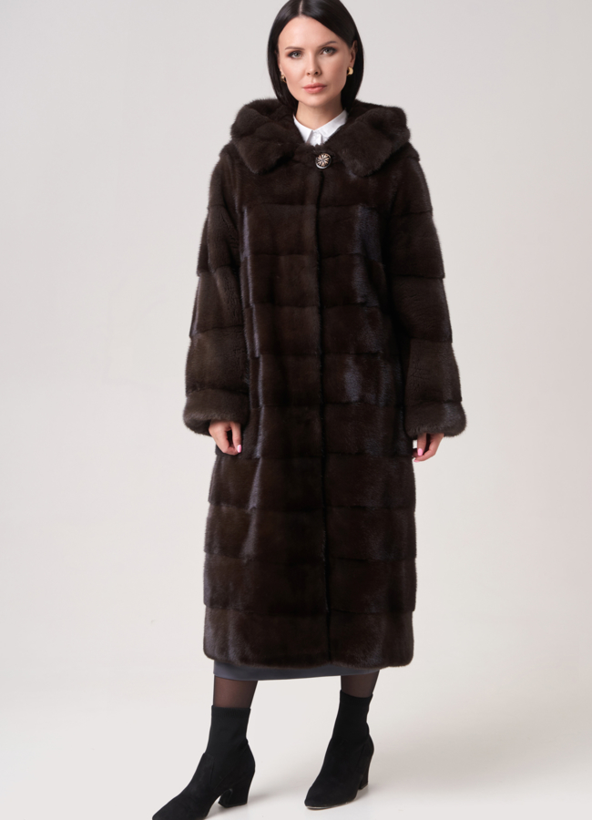 Шуба в цвете соболь с капюшоном модель № S-760 меха малина