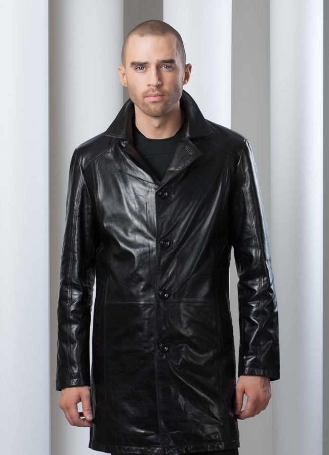 Кожаный френч с английским воротником модель № KP-20 меха малина