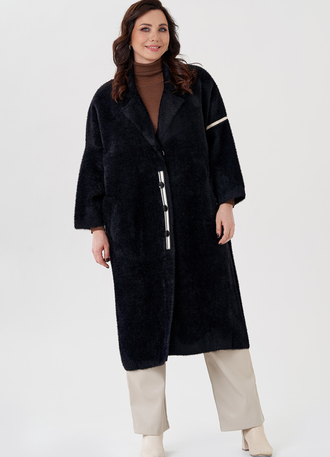 Длинный кардиган с английским воротником  модель № 22478 меха малина