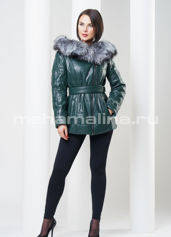 Укороченный пуховик из экокожи модель № П-45 универмаг малина
