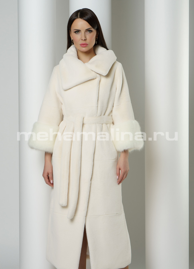 Пальто из эко меха с рукавом 3/4 модель № 904 меха малина