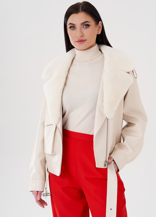 Куртка из эко кожи на утеплителе с натуральным мехом модель № 2273 универмаг малина