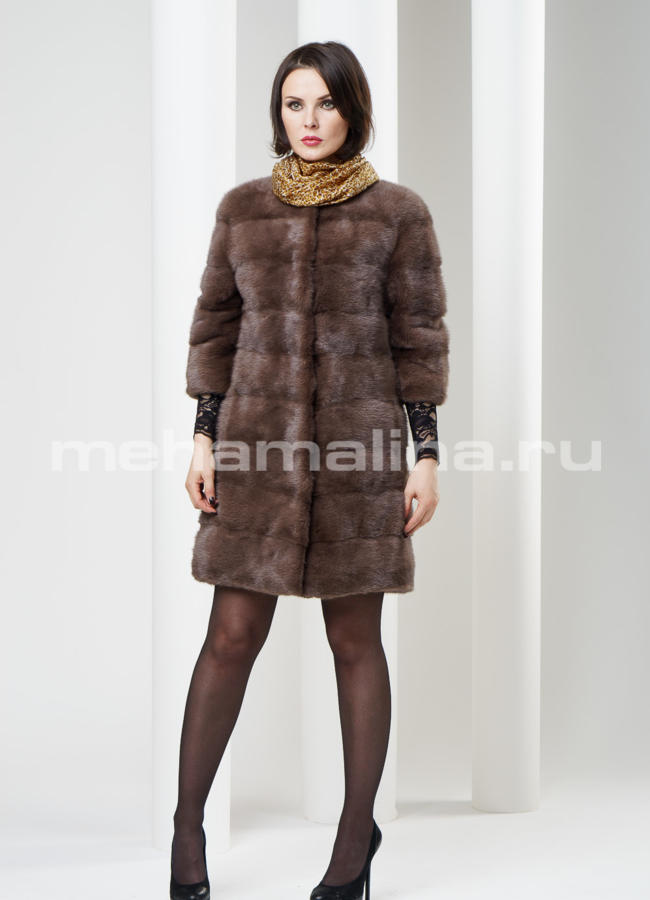 Шуба из норки модель № S-179 меха малина