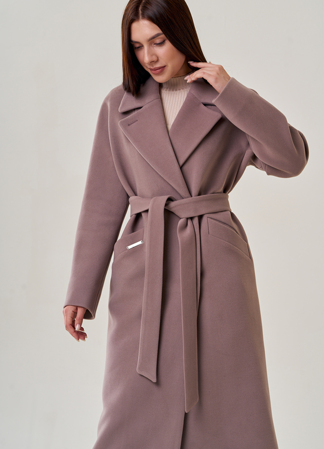 Женское пальто с поясом модель № 22942 универмаг малина