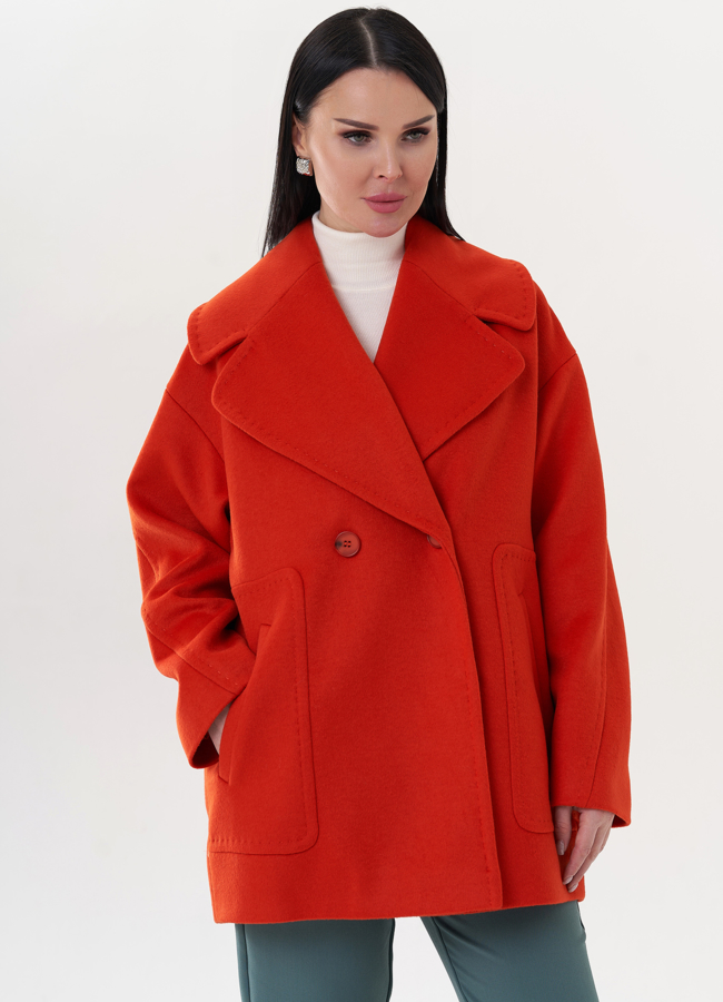 Женское полупальто в оранжевом цвете модель № 26240 универмаг малина