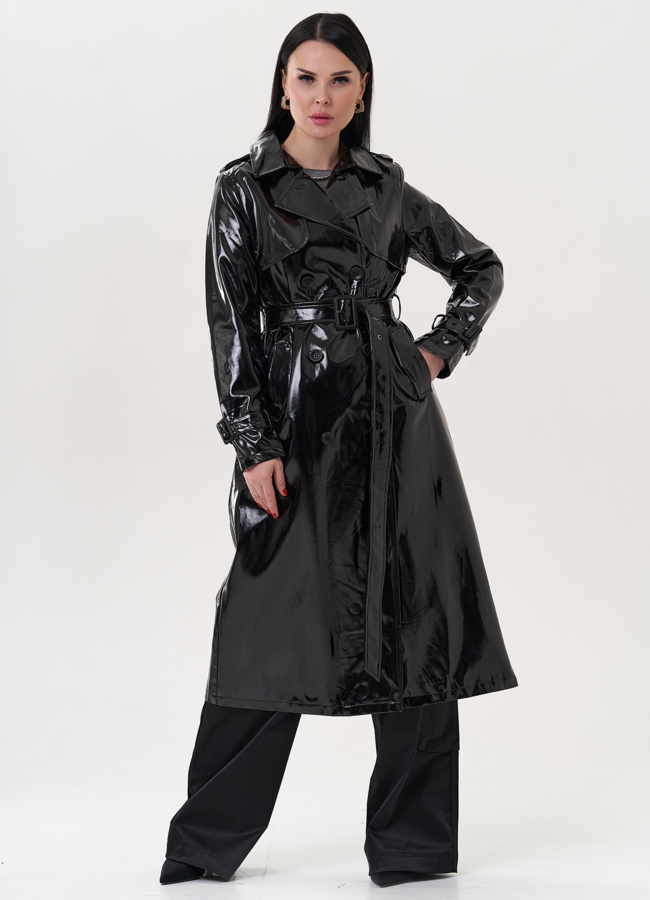 фото Удлиненный плащ из эко кожи модель № 26806