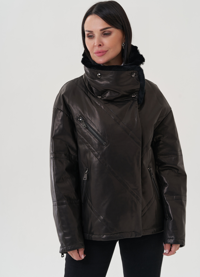 Куртка из натуральной кожи с отложным воротником модель № 25379 универмаг малина