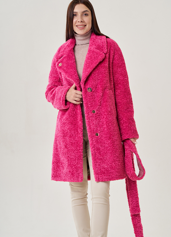 Женское полупальто из эко меха с английским воротником  модель № 23125 универмаг малина