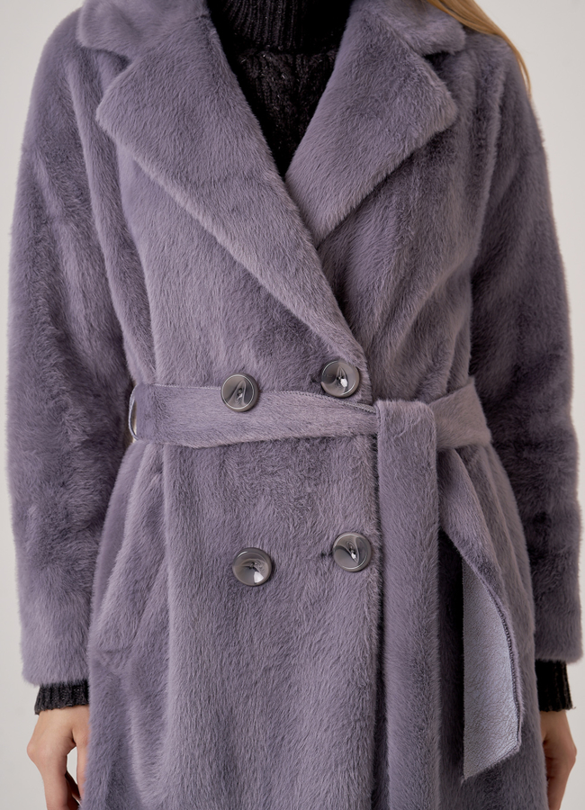 Двубортное пальто из искусственного меха модель № 18305 в кредит