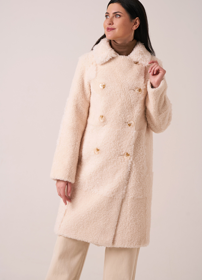 Пальто из овечьей шерсти двубортное с английским воротником модель № 88211 в рассрочку