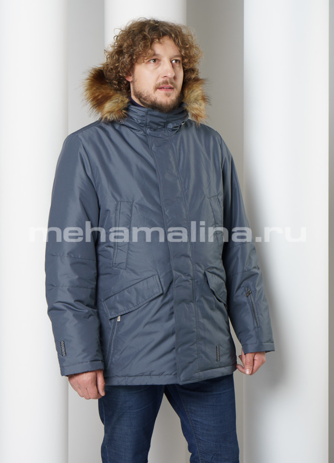 Мужская куртка на молнии с капюшоном модель № КМ-79 меха малина