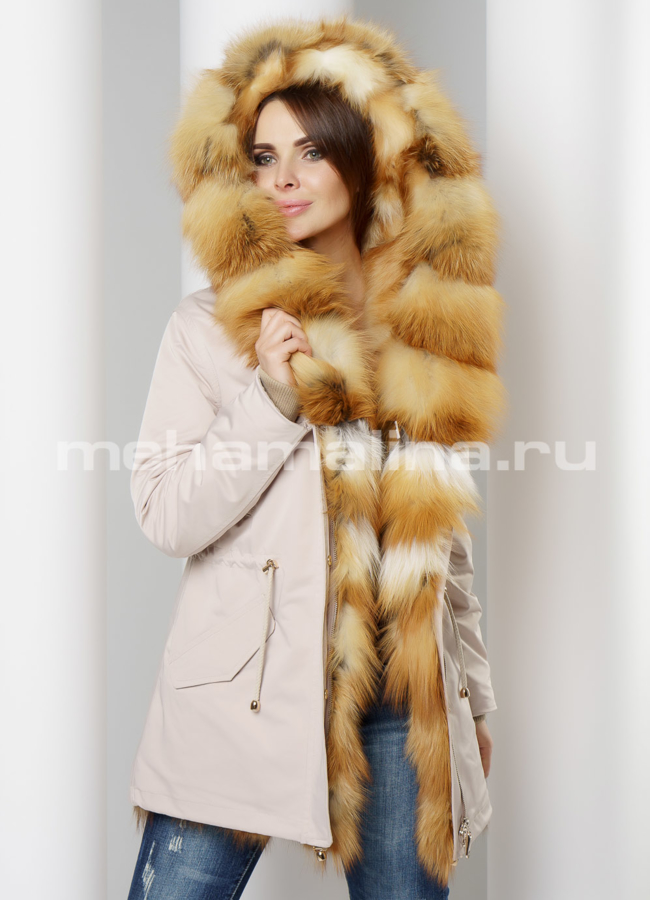 Меховая парка модель № П-307 меха малина