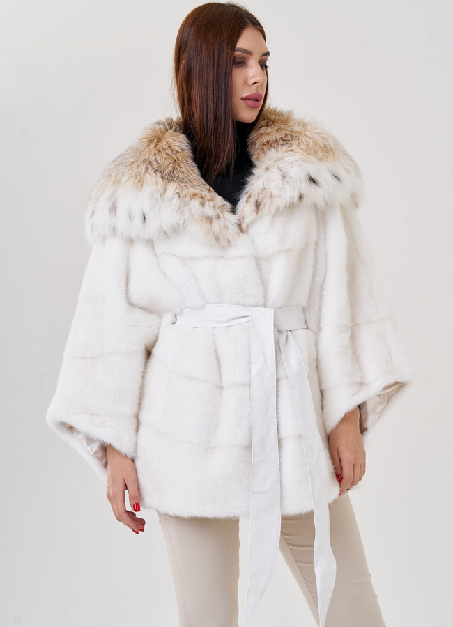 Белая шуба оверсайз с рысью модель № 23305 универмаг малина