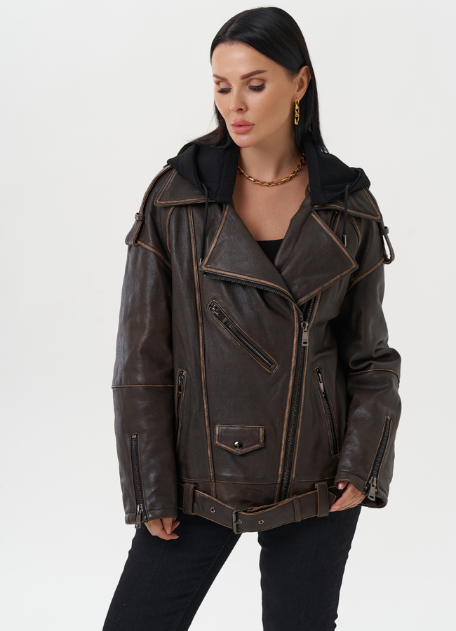 Куртка из натуральной кожи под винтаж модель № 28117 в кредит