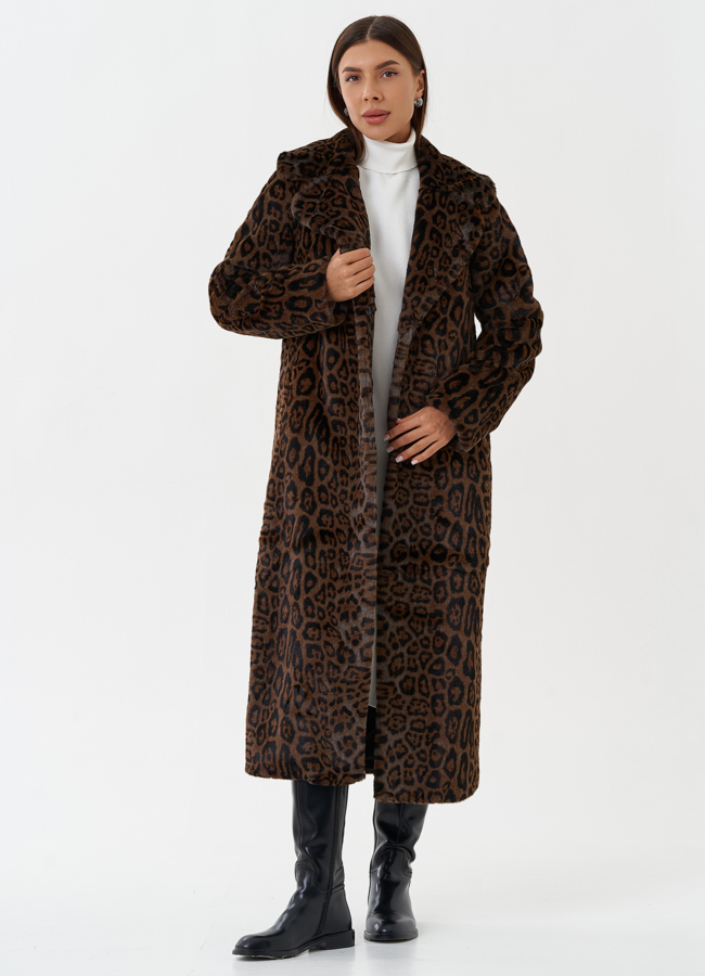 Пальто из эко меха со съемным капюшоном модель № 28641 универмаг малина