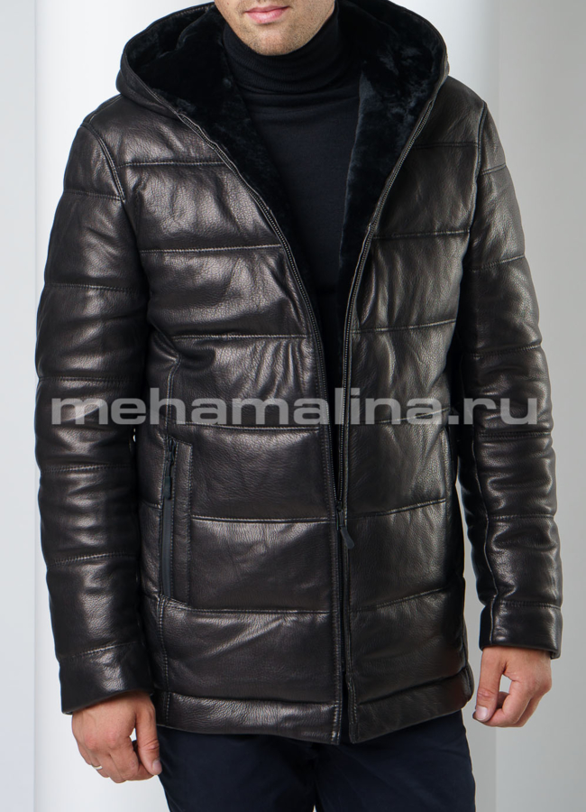 Пуховик из натуральной кожи модель № ПМ-91 в рассрочку