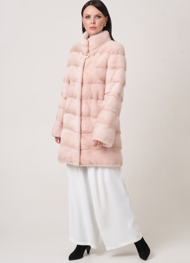 Светлая норковая шуба со стойкой модель № S-751 в рассрочку