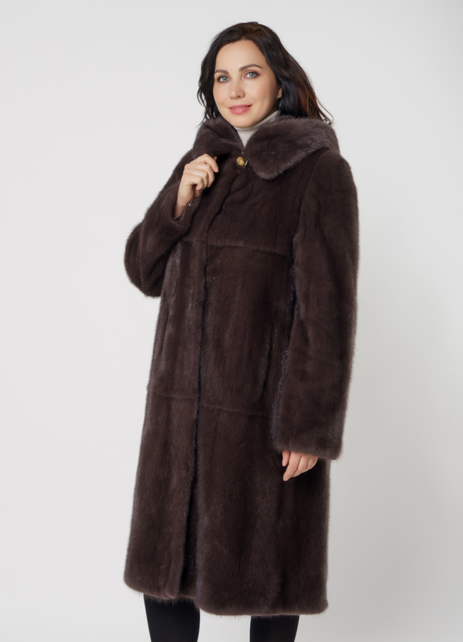 Классическая норковая шуба в цвете капучино модель № 06-9 меха малина