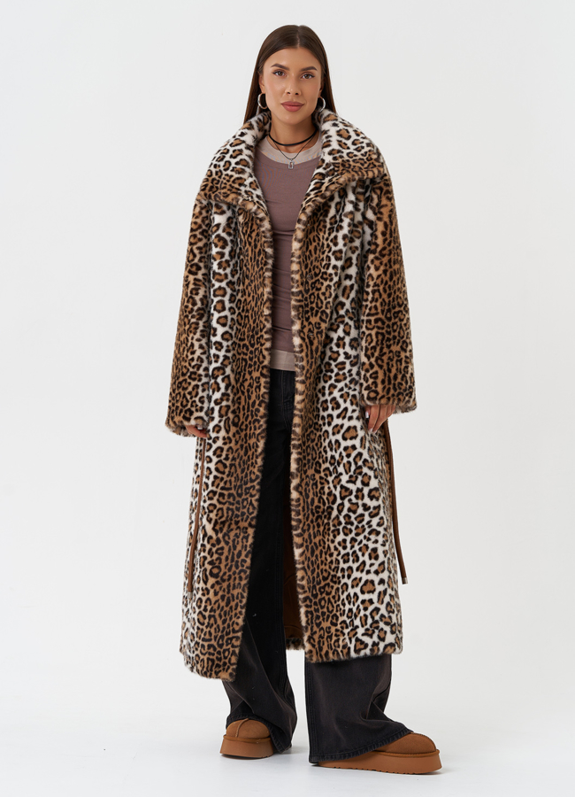 Пальто из эко меха с анималистичным принтом модель № 28554 универмаг малина