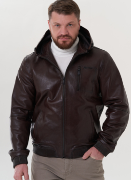 Куртка с капюшоном из натуральной кожи