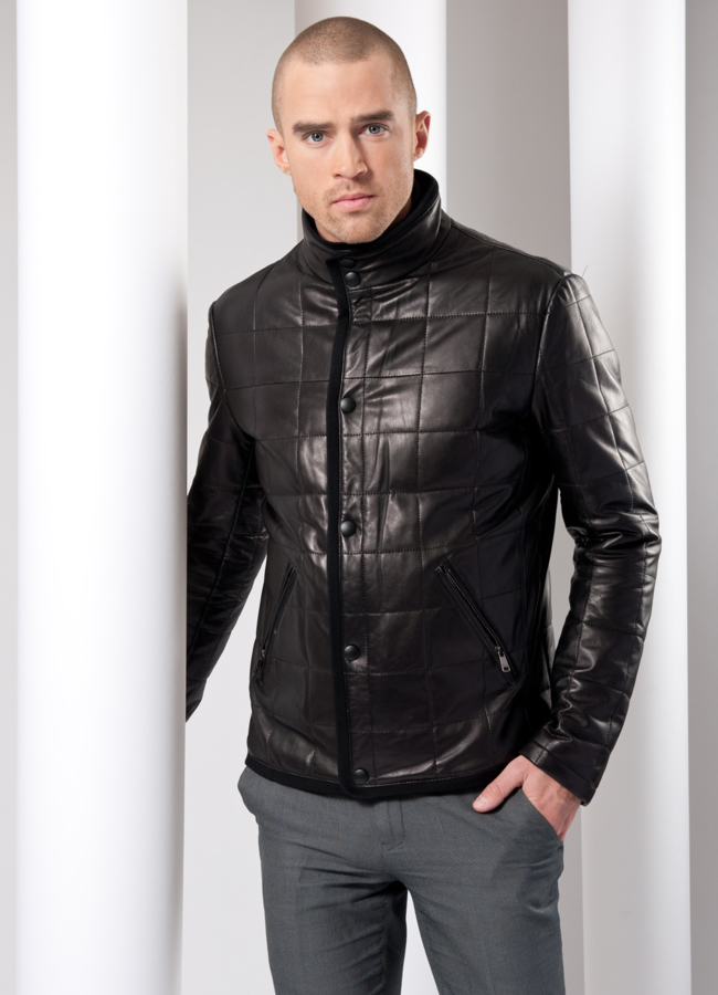 Кожаная куртка модель № KP-14 меха малина