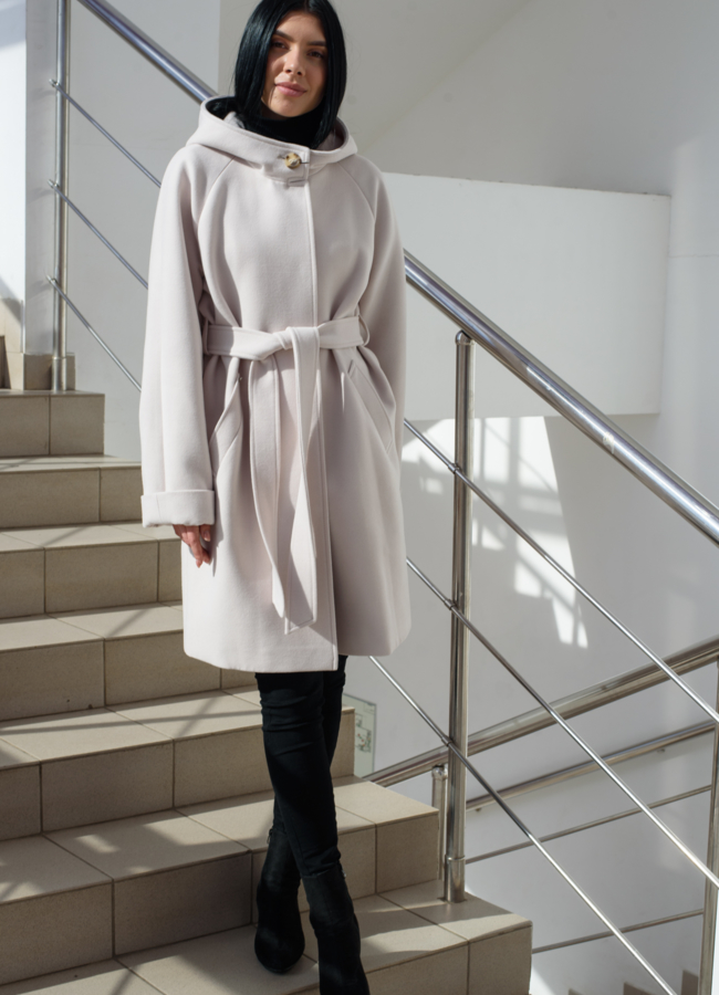 Светлое женское полупальто  Electra Style модель № 22265 меха малина